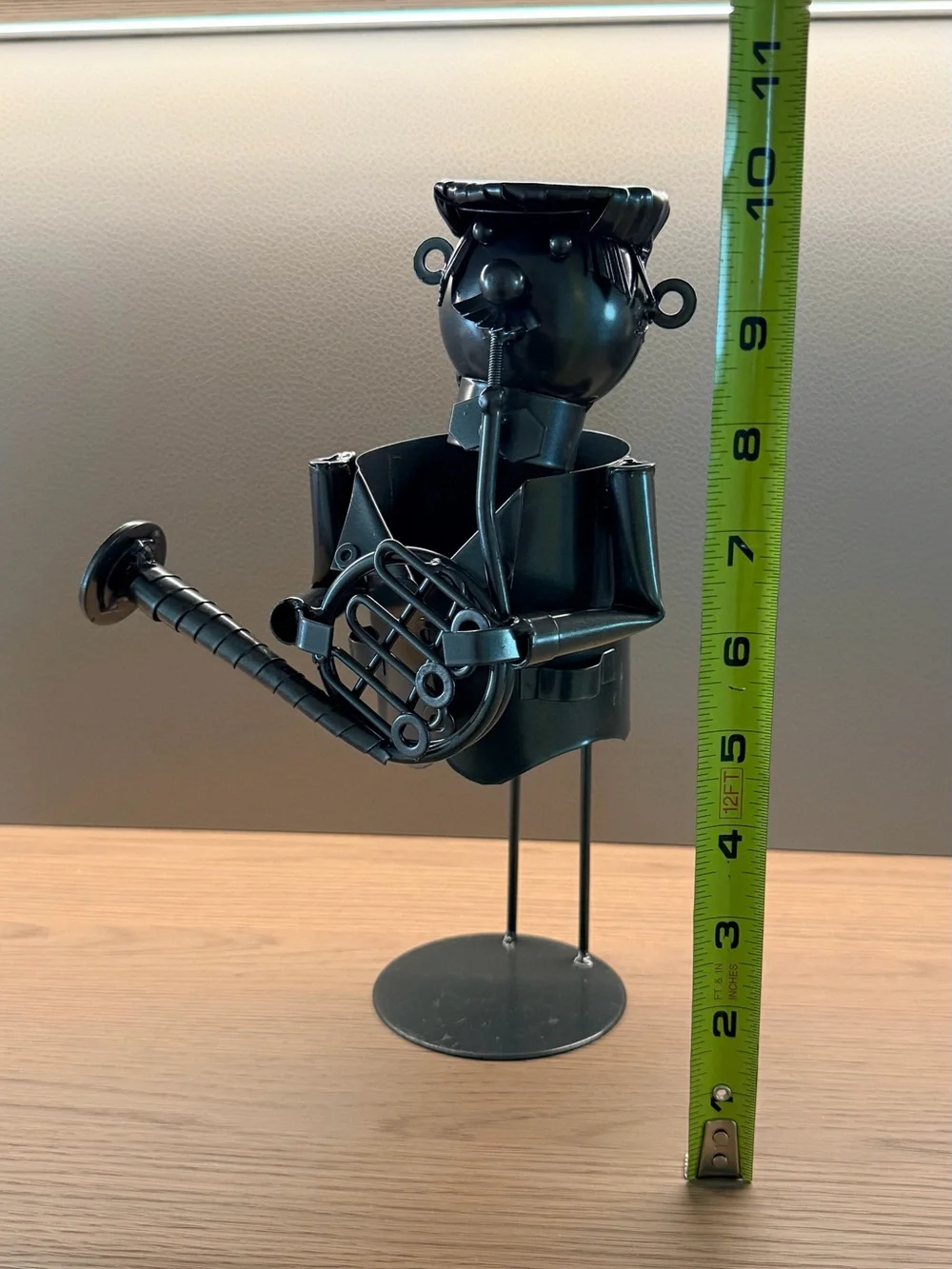 Vintage Black Metal Sculpture Wine Bottle Holder